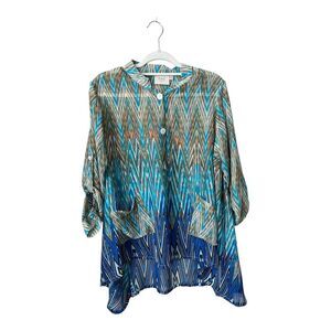 INAE Collection Womens Size Small Sheer Collared Button Down Blouse‎ Lagenlook